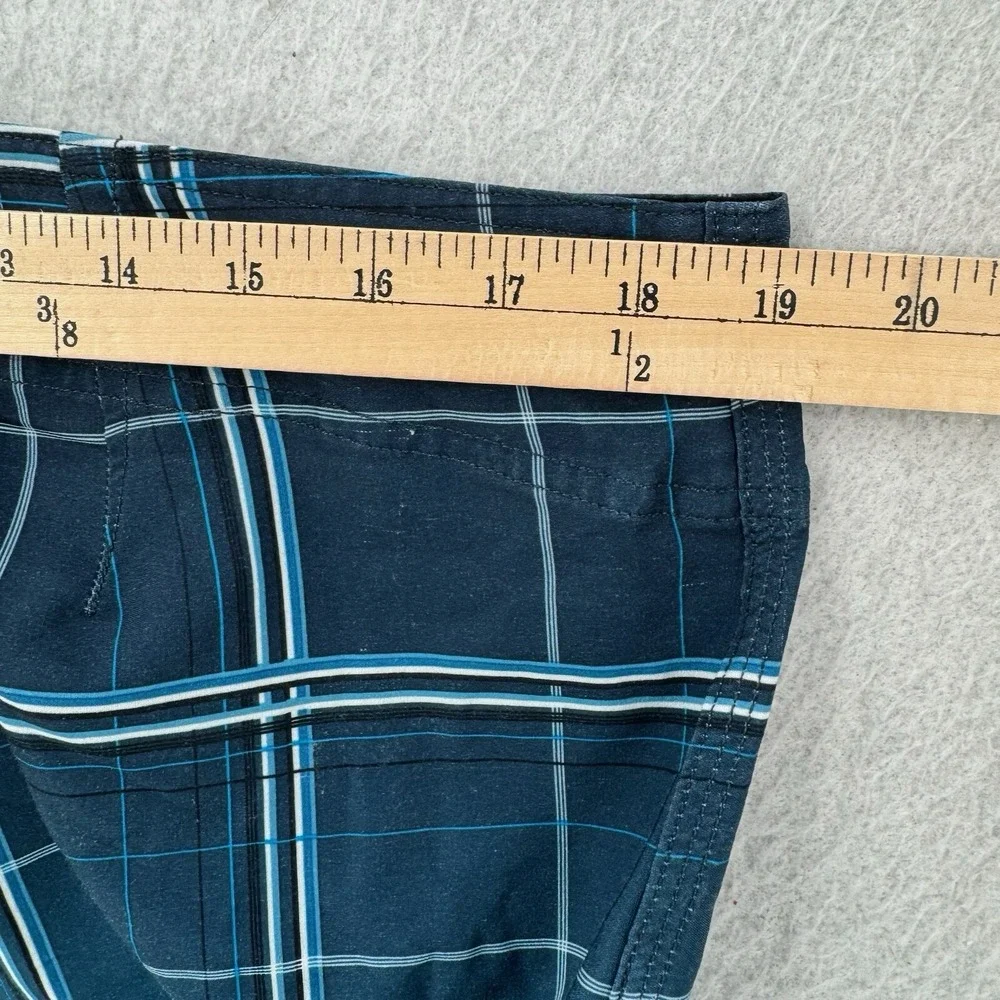Quiksilver Cypher Board Shorts Mens 38 Blue Plaid Hybrid‎ Trunks 4-Way Stretch